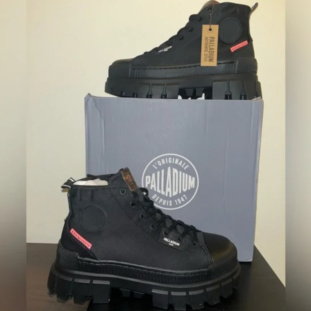 Palladium Black and Red High-Top Boots